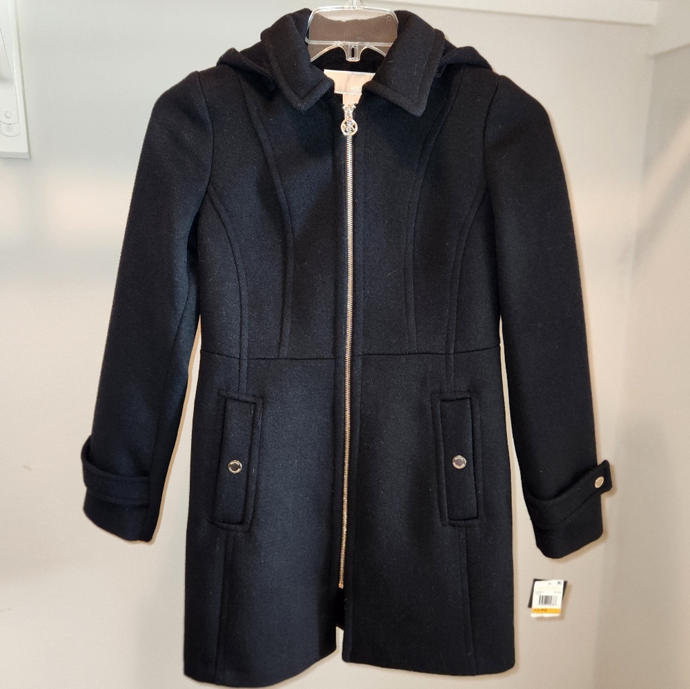 NWT Women's Michael Kors black hooded coat- PS
